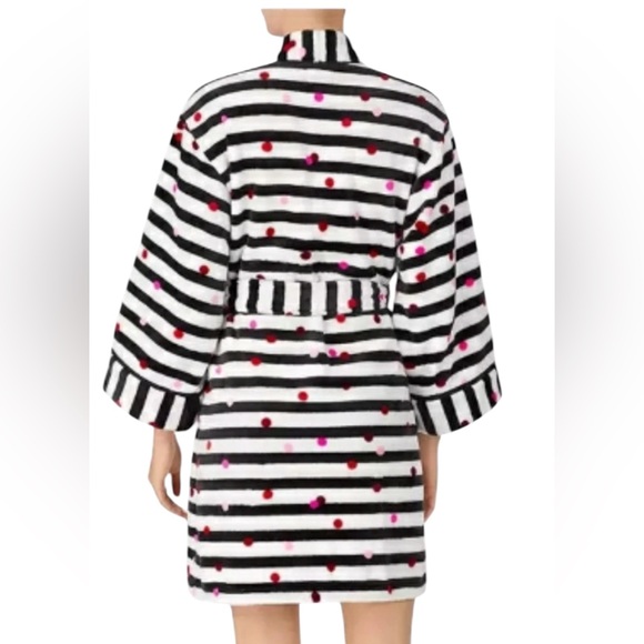 Kate Spade NY Polka Dot Striped Fleece Robe Size M - Picture 7 of 12